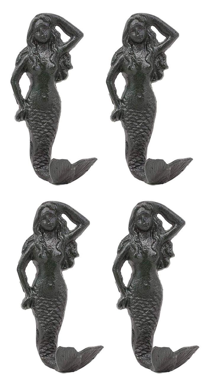 ebros gift Ebros Gift 6"H Mermaid Cast Iron Rustic Wall Coat Hook For Keys Leashes Hats (4)