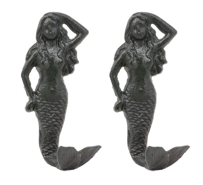 ebros gift Ebros Gift 6"H Mermaid Cast Iron Rustic Wall Coat Hook For Keys Leashes Hats (2)