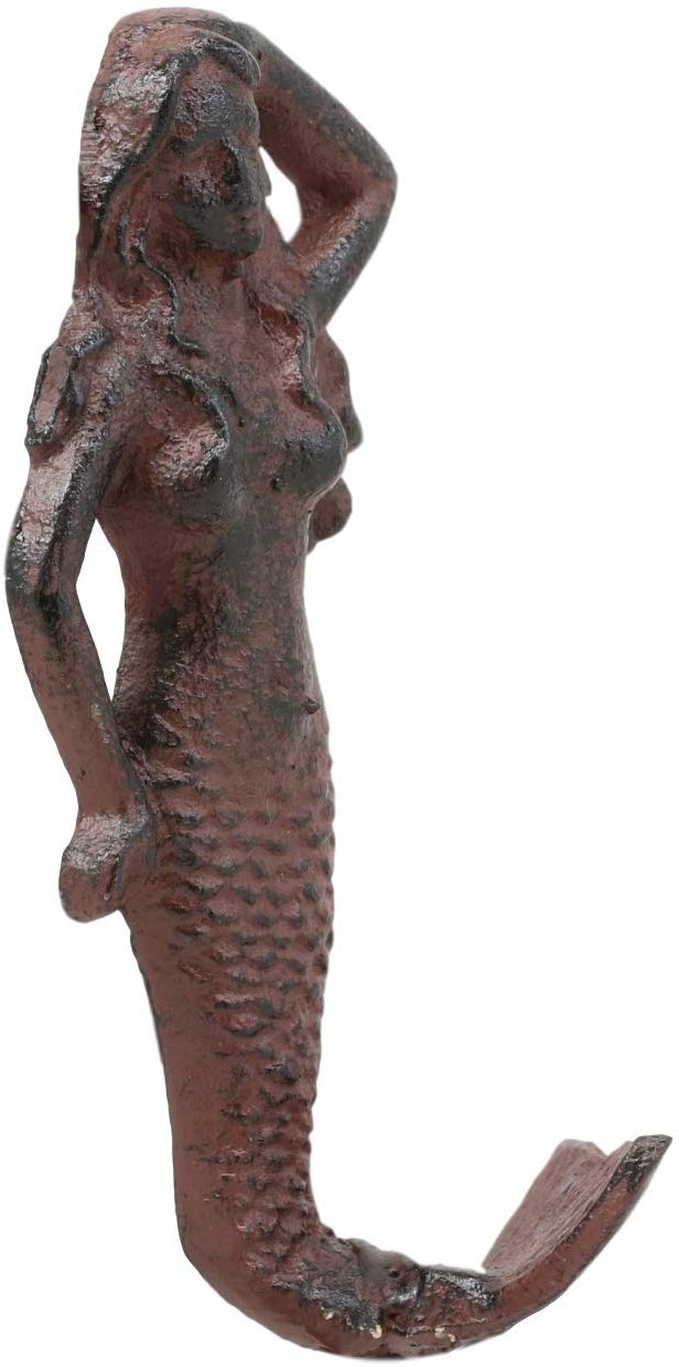 Ebros Gift Ebros Gift 6" Tall Cast Iron Rustic Vintage Finish Wall Coat Hook Mermaids Decorative Accent Hooks For Keys Leashes Hats (1)