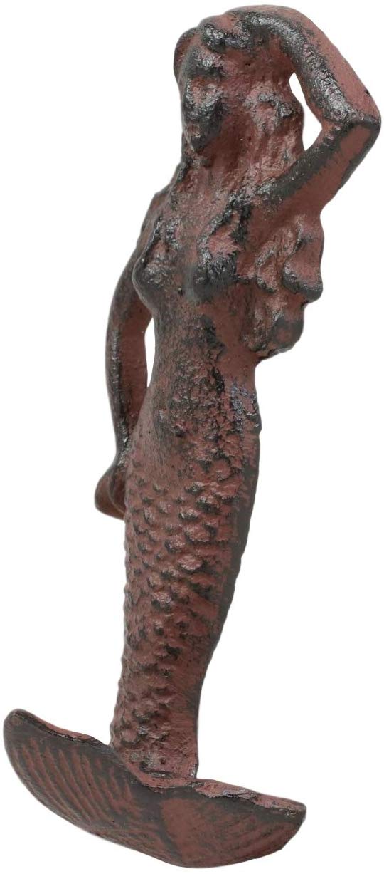 Ebros Gift Ebros Gift 6" Tall Cast Iron Rustic Vintage Finish Wall Coat Hook Mermaids Decorative Accent Hooks For Keys Leashes Hats (1)