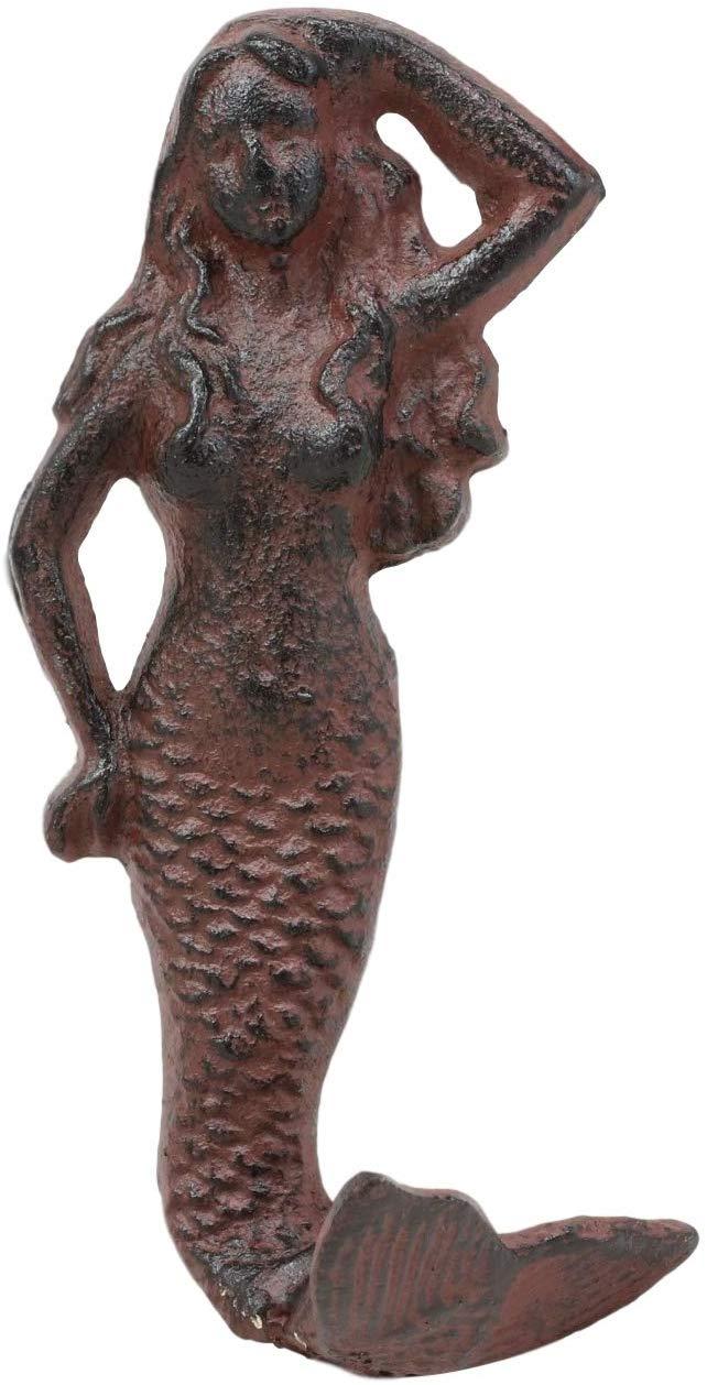 ebros gift Ebros Gift 6" Tall Cast Iron Rustic Vintage Finish Wall Coat Hook Mermaids Decorative Accent Hooks for Keys Leashes Hats (1)