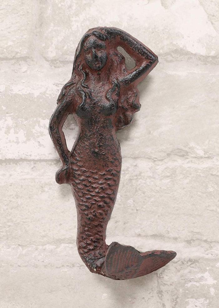 Ebros Gift Ebros Gift 6" Tall Cast Iron Rustic Vintage Finish Wall Coat Hook Mermaids Decorative Accent Hooks For Keys Leashes Hats (2)