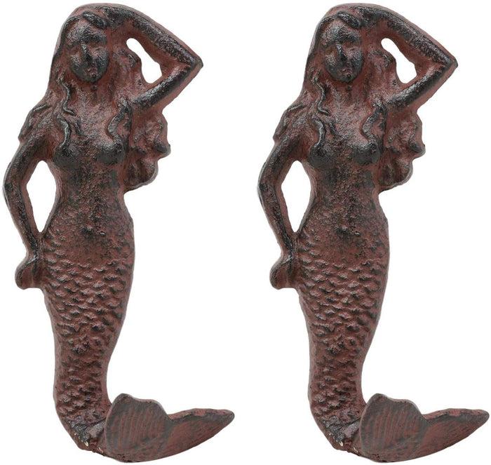 ebros gift Ebros Gift 6" Tall Cast Iron Rustic Vintage Finish Wall Coat Hook Mermaids Decorative Accent Hooks for Keys Leashes Hats (2)