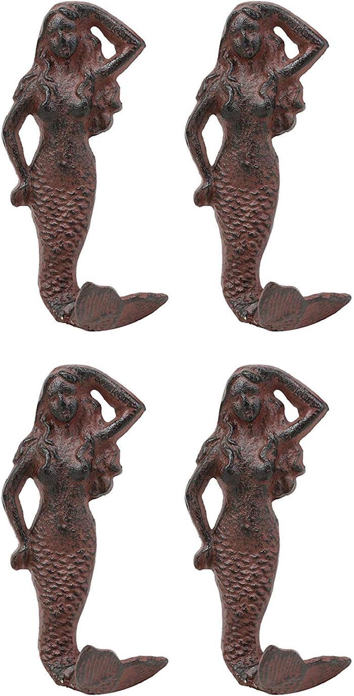 ebros gift Ebros Gift 6" Tall Cast Iron Rustic Vintage Finish Wall Coat Hook Mermaids Decorative Accent Hooks for Keys Leashes Hats (4)