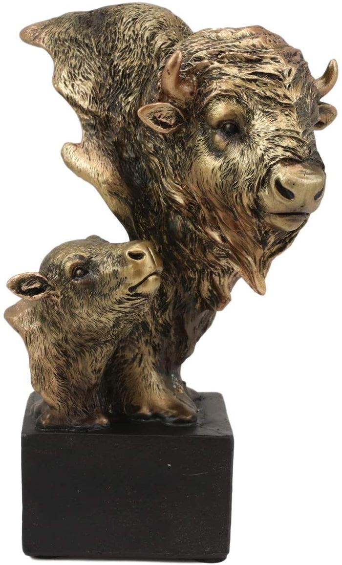 Ebros Gift Ebros Gift 6" Tall Wild Bison And Calf Head Bust Figurine With Black Pedestal