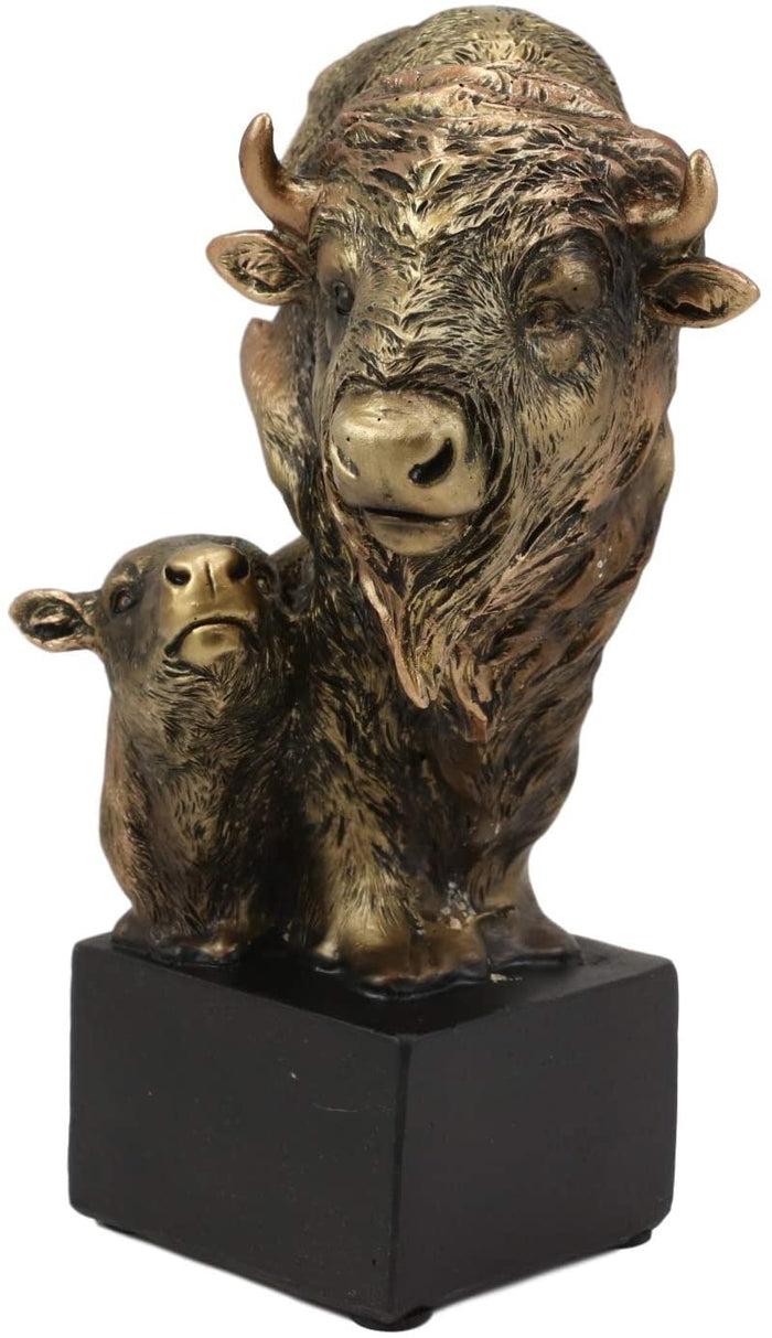 Ebros Gift Ebros Gift 6" Tall Wild Bison And Calf Head Bust Figurine With Black Pedestal