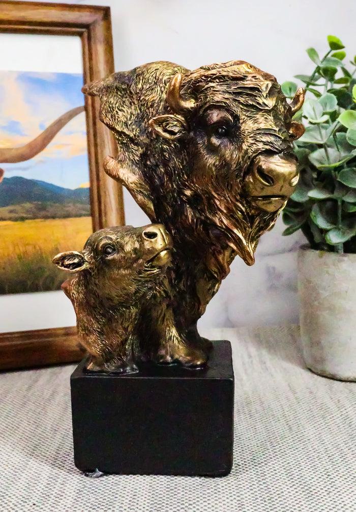 ebros gift Ebros Gift 6" Tall Wild Bison and Calf Head Bust Figurine with Black Pedestal