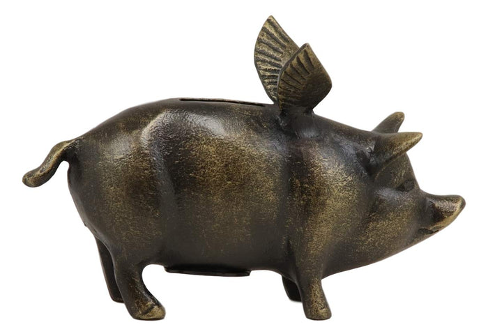 Ebros Gift Ebros Gift 7.25" Long Rustic Decorative Whimsical Flying Pig Money Coin Piggy Bank Aluminum Sculpture Country Farm Swines Pigs Porky Bacon Themed Savings Banks Collectible Figurine