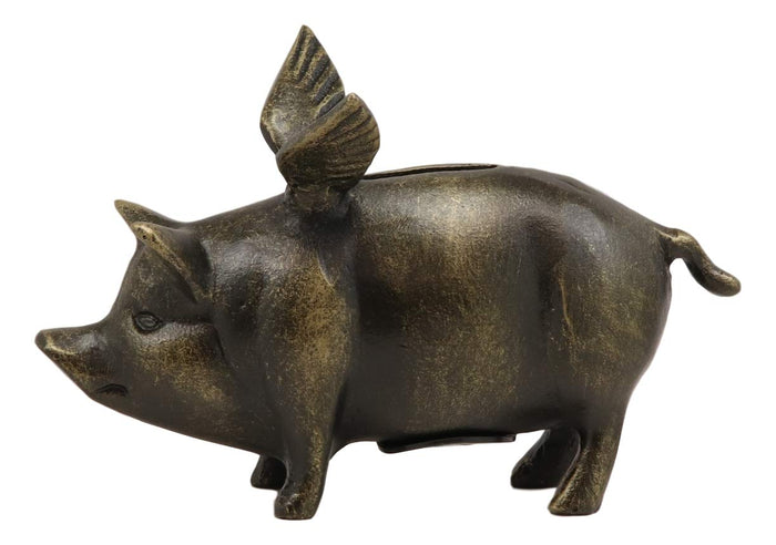 Ebros Gift Ebros Gift 7.25" Long Rustic Decorative Whimsical Flying Pig Money Coin Piggy Bank Aluminum Sculpture Country Farm Swines Pigs Porky Bacon Themed Savings Banks Collectible Figurine