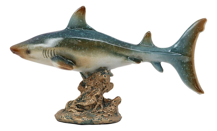 Ebros Gift Ebros Gift 7" Long Ocean Marine Beach Coastal Predator Great White Shark Swimming Over Coral Reefs Statue Deep Blue Sea Apex Hunter Sharks Fish Figurine Home Decor