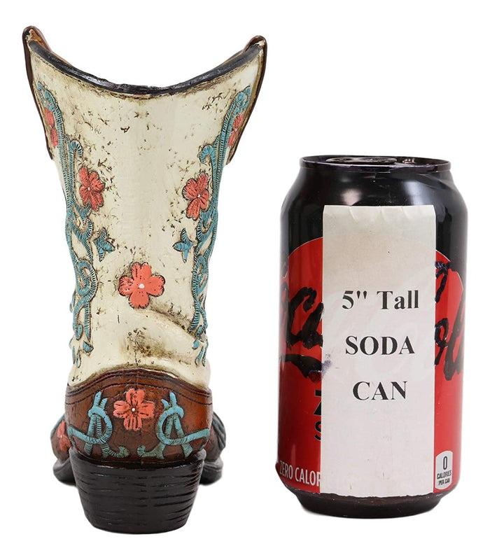 Ebros Gift Ebros Gift 7" Tall Rustic Western Cowgirl Teal White Floral Boot Decorative Figurine Holder As Flower Vase Or Stationery Pen Pencil Organizer As Home Centerpiece Statue Accent
