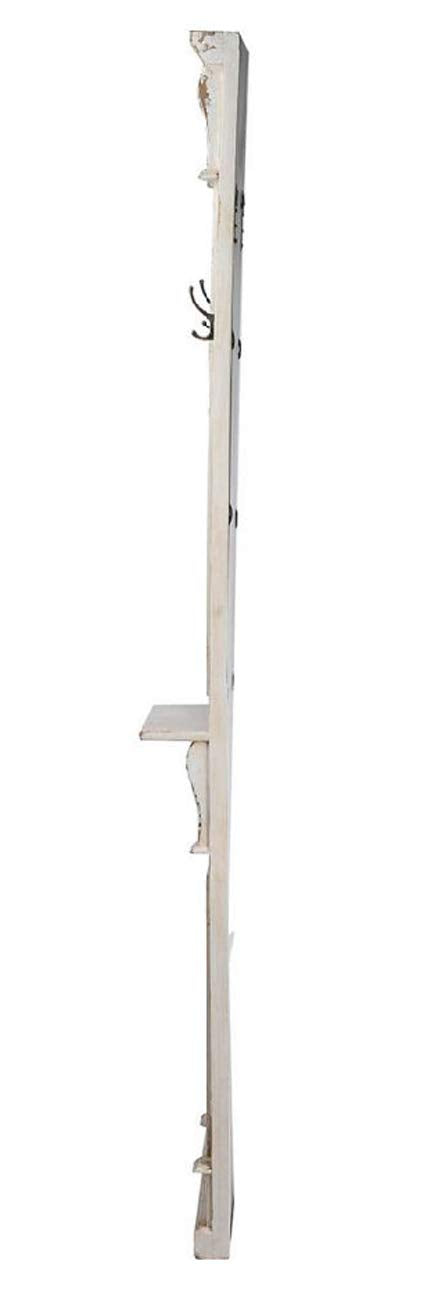 Ebros Gift Ebros Gift 76" High Off White Distressed Fir Wood Rustic Vintage Antique Finish Wall Decorative Mirror With Oversized Frame And Two Hooks Bathroom Vanity Mudroom Entryway Living Room Decorative Accent