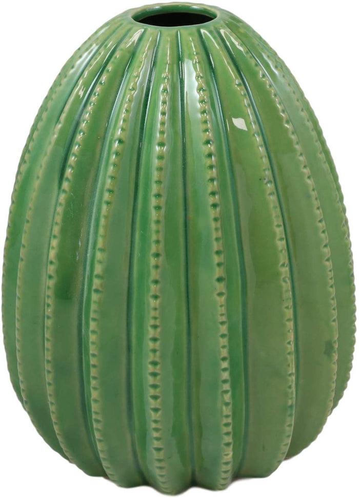 Ebros Gift Ebros Gift 8" Tall Glazed Ceramic Dolomite Contemporary Desert Bulbous Cactus Floral Vase With Ribbed Textured Surface As Mantelpiece Countertop Bar Table Decorative Accent Sculpture Cacti Shaped