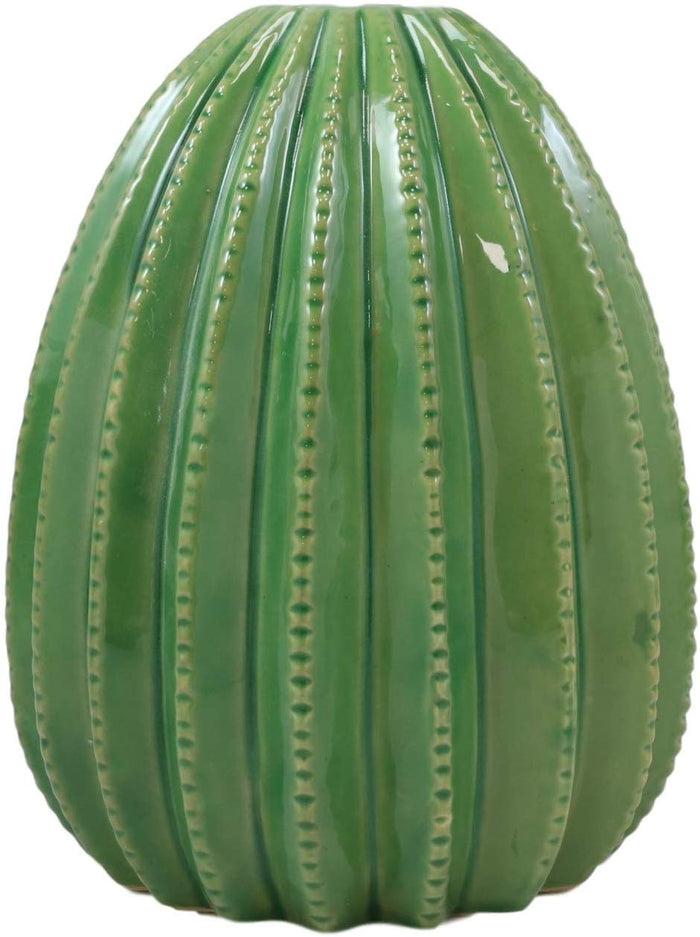 Ebros Gift Ebros Gift 8" Tall Glazed Ceramic Dolomite Contemporary Desert Bulbous Cactus Floral Vase With Ribbed Textured Surface As Mantelpiece Countertop Bar Table Decorative Accent Sculpture Cacti Shaped