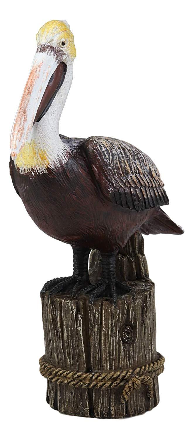 Ebros Gift Ebros Gift 9" Tall Ocean Marine Beach Coastal Diving Brown Pelican Perching On Getty Post Statue Home Decor Birds Pelicans Nature As Centerpiece Decorative Sculpture Figurine