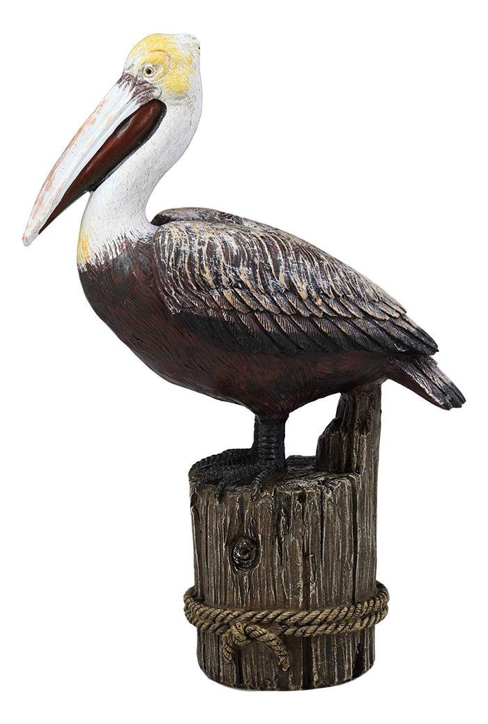 ebros gift Ebros Gift 9" Tall Ocean Marine Beach Coastal Diving Brown Pelican Perching On Getty Post Statue Home Decor Birds Pelicans Nature As Centerpiece Decorative Sculpture Figurine