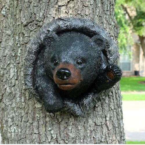 ebros gift Ebros Gift 9" Tall Western 'Hello' Black Bear Waving Paw Tree Bark or Wall Hanging Decor Plaque Southwest Rustic Country Bears Vintage Decorative Accent for Walls Or Trees