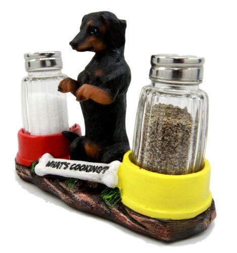 Ebros Gift Ebros Gift Adorable Black & Tan Dachshund Dog Decorative Glass Salt Pepper Shakers Holder Figurine Sausage Wiener Dog Collectible