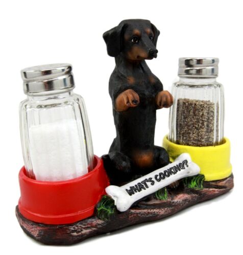 Ebros Gift Ebros Gift Adorable Black & Tan Dachshund Dog Decorative Glass Salt Pepper Shakers Holder Figurine Sausage Wiener Dog Collectible