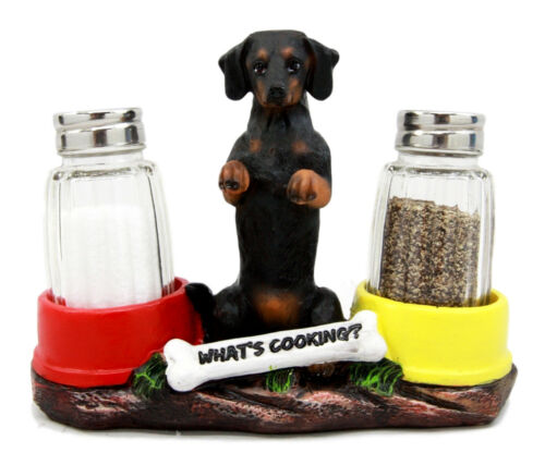 ebros gift Ebros Gift Adorable Black & Tan Dachshund Dog Decorative Glass Salt Pepper Shakers Holder Figurine Sausage Wiener Dog Collectible