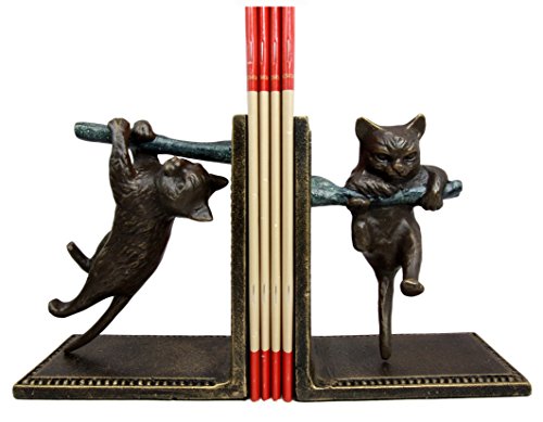 ebros gift Ebros Gift Adorable Feline Cat Kittens Climbing Branch Aluminum Decorative Bookends Figurine Set of 2