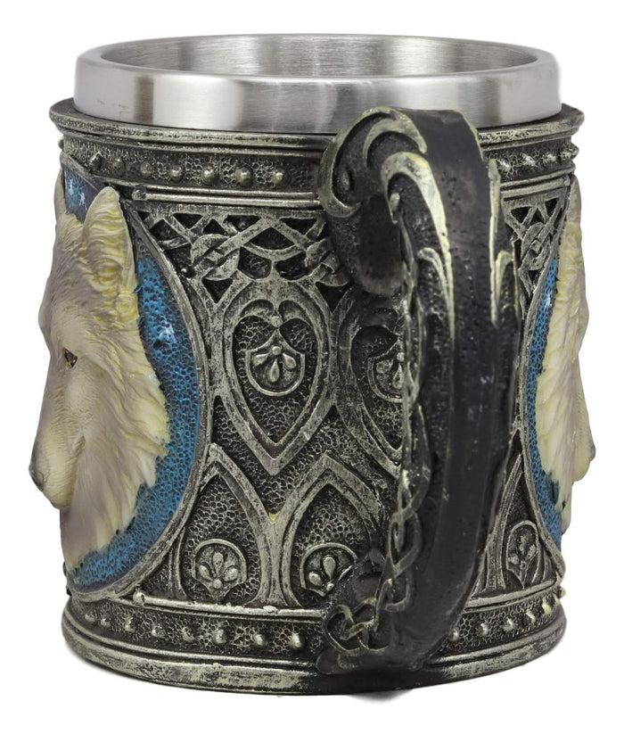 Ebros Gift Ebros Gift Alpha Direwolf Wolf Celtic Tribal Magic Resin 16oz Drinking Mug With Stainless Steel Rim Figurine For Coffee Tea Cereal Drinks Halloween Kitchen Dining Decor Of Timber Wolves