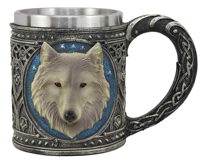 Ebros Gift Ebros Gift Alpha Direwolf Wolf Celtic Tribal Magic Resin 16oz Drinking Mug With Stainless Steel Rim Figurine For Coffee Tea Cereal Drinks Halloween Kitchen Dining Decor Of Timber Wolves