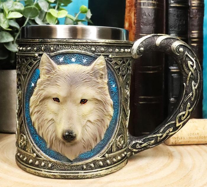 ebros gift Ebros Gift Alpha Direwolf Wolf Celtic Tribal Magic Resin 16oz Drinking Mug With Stainless Steel Rim Figurine For Coffee Tea Cereal Drinks Halloween Kitchen Dining Decor Of Timber Wolves