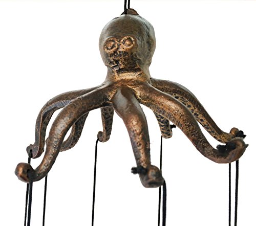 Ebros Gift Ebros Gift Aluminum Coastal Sea Giant Octopus Kraken Resonant Relaxing Wind Chime Patio Garden Decor