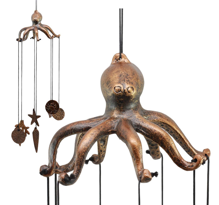 ebros gift Ebros Gift Aluminum Coastal Sea Giant Octopus Kraken Resonant Relaxing Wind Chime Patio Garden Decor