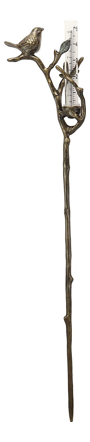 Ebros Gift Ebros Gift Aluminum Metal Rustic Bird Perching On Twig Branch By Nest Garden Stake Rain Gauge Outdoors Lawn Yard Decorative Whimsical Cozy Cottage Accent Decor 25.5" Tall