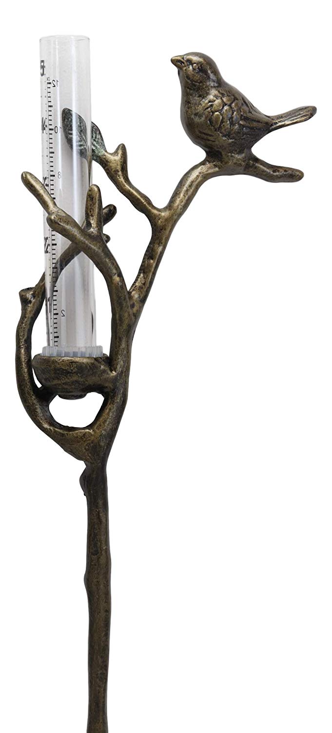 Ebros Gift Ebros Gift Aluminum Metal Rustic Bird Perching On Twig Branch By Nest Garden Stake Rain Gauge Outdoors Lawn Yard Decorative Whimsical Cozy Cottage Accent Decor 25.5" Tall