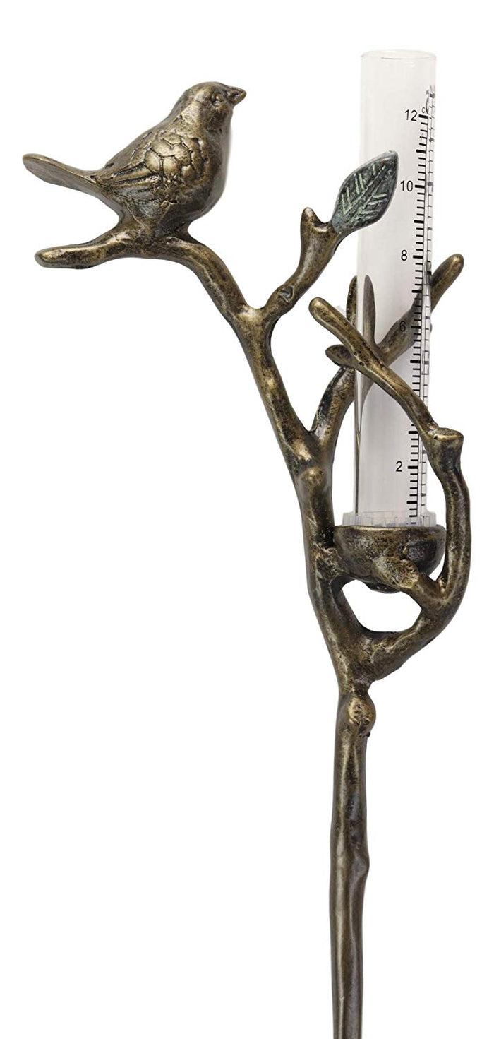 Ebros Gift Ebros Gift Aluminum Metal Rustic Bird Perching On Twig Branch By Nest Garden Stake Rain Gauge Outdoors Lawn Yard Decorative Whimsical Cozy Cottage Accent Decor 25.5" Tall