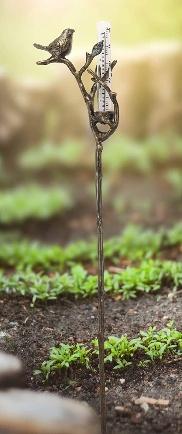 ebros gift Ebros Gift Aluminum Metal Rustic Bird Perching On Twig Branch By Nest Garden Stake Rain Gauge Outdoors Lawn Yard Decorative Whimsical Cozy Cottage Accent Decor 25.5" Tall