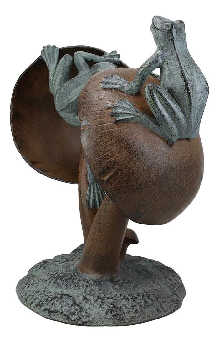 Ebros Gift Ebros Gift Aluminum Metal Two Climbing Pond Frogs On Giant Fungi Mushrooms Water Spitter Fountain Garden Statue Elegant Outdoors Patio Lawn Poolside Decor Accent Figurine