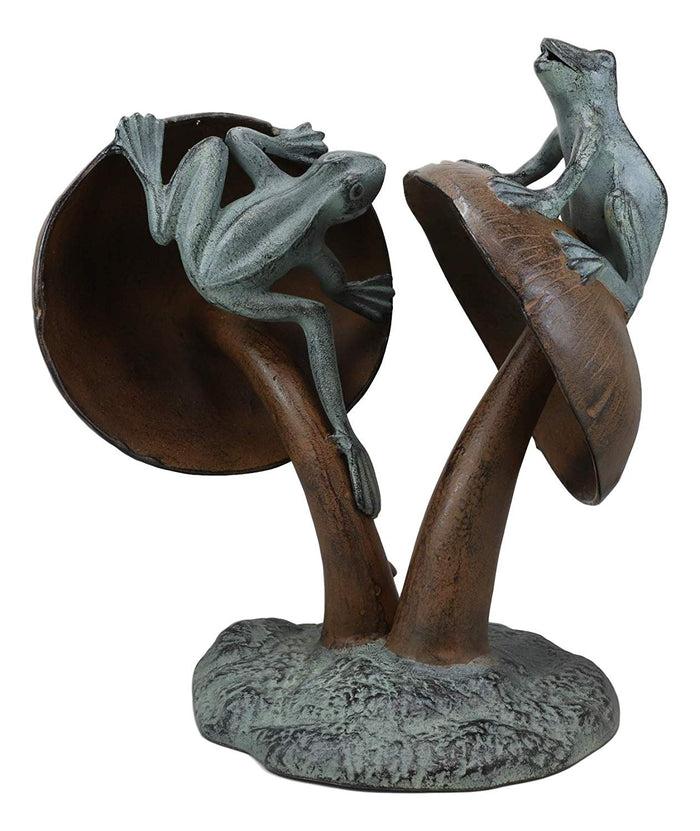 Ebros Gift Ebros Gift Aluminum Metal Two Climbing Pond Frogs On Giant Fungi Mushrooms Water Spitter Fountain Garden Statue Elegant Outdoors Patio Lawn Poolside Decor Accent Figurine