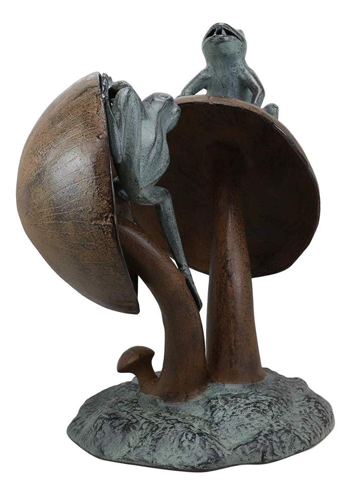 Ebros Gift Ebros Gift Aluminum Metal Two Climbing Pond Frogs On Giant Fungi Mushrooms Water Spitter Fountain Garden Statue Elegant Outdoors Patio Lawn Poolside Decor Accent Figurine
