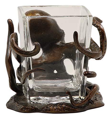 Ebros Gift Ebros Gift Aluminum Nautical Coastal Reef Giant Kraken Sea Octopus Wrapping Its Tentacle Legs Around A Glass Votive Candle Holder Figurine As Home Living Room Or Vanity Accent Decorative Candleholder