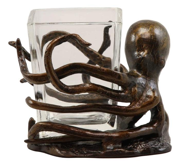 Ebros Gift Ebros Gift Aluminum Nautical Coastal Reef Giant Kraken Sea Octopus Wrapping Its Tentacle Legs Around A Glass Votive Candle Holder Figurine As Home Living Room Or Vanity Accent Decorative Candleholder