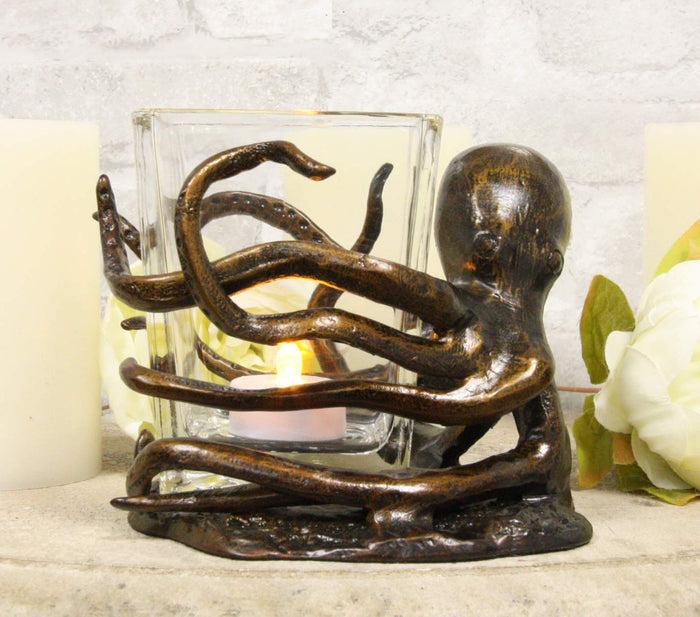Ebros Gift Ebros Gift Aluminum Nautical Coastal Reef Giant Kraken Sea Octopus Wrapping Its Tentacle Legs Around A Glass Votive Candle Holder Figurine As Home Living Room Or Vanity Accent Decorative Candleholder