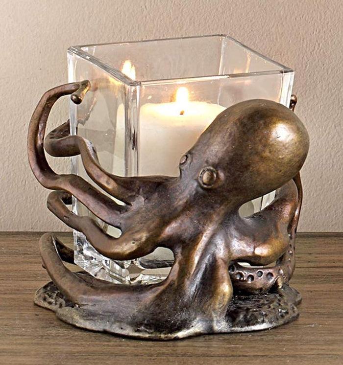 ebros gift Ebros Gift Aluminum Nautical Coastal Reef Giant Kraken Sea Octopus Wrapping Its Tentacle Legs Around A Glass Votive Candle Holder Figurine As Home Living Room Or Vanity Accent Decorative Candleholder