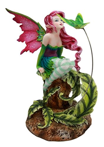 ebros gift Ebros Gift Amy Brown Magenta Forest Fairy With Flirting Hummingbird Figurine 6"H