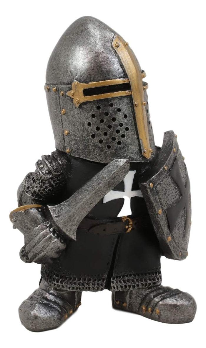 Ebros Gift Ebros Gift Anime Chibi Renaissance Medieval Knight Of The Cross Templar Crusader Figurine 4.5" Tall Suit Of Armor Miniature European Knights Sculpture Decor (Swordsman In Battle Stance)
