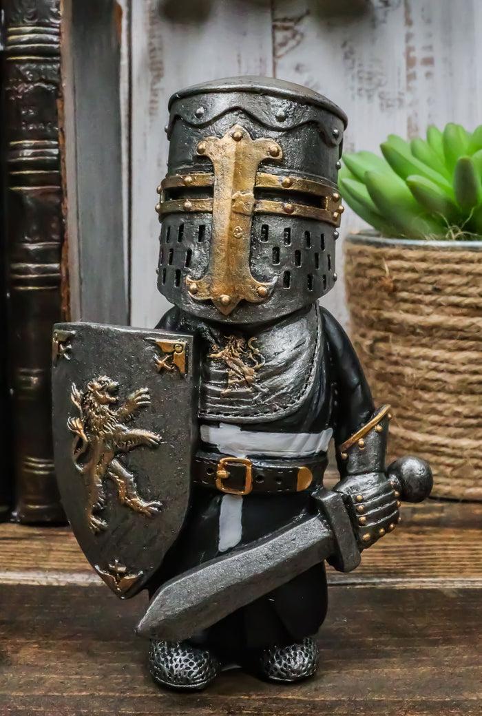 ebros gift Ebros Gift Anime Chibi Renaissance Medieval Knight of The Cross Templar Crusader Figurine 4.5" Tall Suit of Armor Miniature European Knights Sculpture Decor (Swordsman with Lion Heraldry Shield)