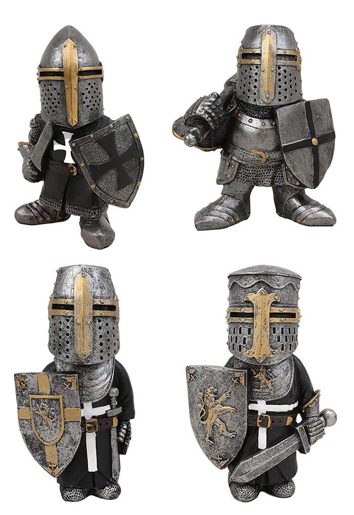 ebros gift Ebros Gift Anime Chibi Renaissance Medieval Knight of The Cross Templar Crusader Figurine 4.5" Tall Suit of Armor Miniature European Knights Sculpture Decor (Set of 4 Templar Knights)