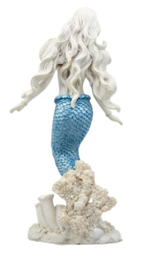 Ebros Gift Ebros Gift Aqua Blue Tailed Ocean Mermaid Figurine 11.75" H Aquamarine Goddess Standing On Coral Reef Decorative Statue