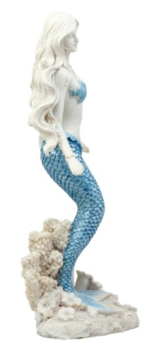 Ebros Gift Ebros Gift Aqua Blue Tailed Ocean Mermaid Figurine 11.75" H Aquamarine Goddess Standing On Coral Reef Decorative Statue