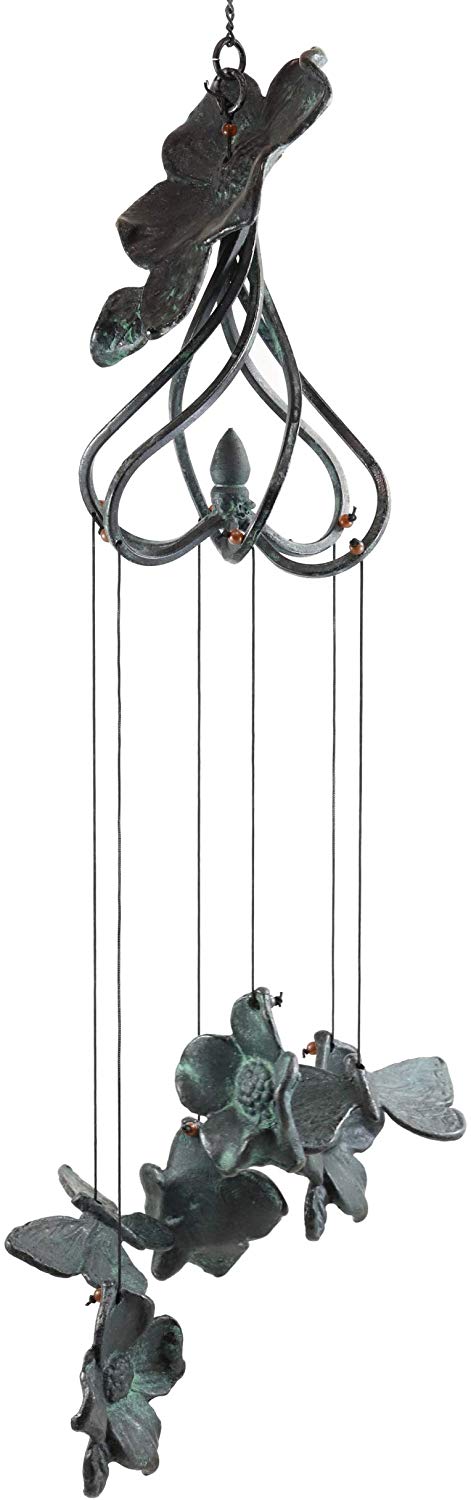 Ebros Gift Ebros Gift Beautiful Cottage Garden Verdi Green Cornus Dogwood Flower Blossoms Aluminum Metal Mobile Wind Chime 31" Long Resonant Outdoor Whimsical Rustic Patio Deck Pool Decor Hanging Accessory