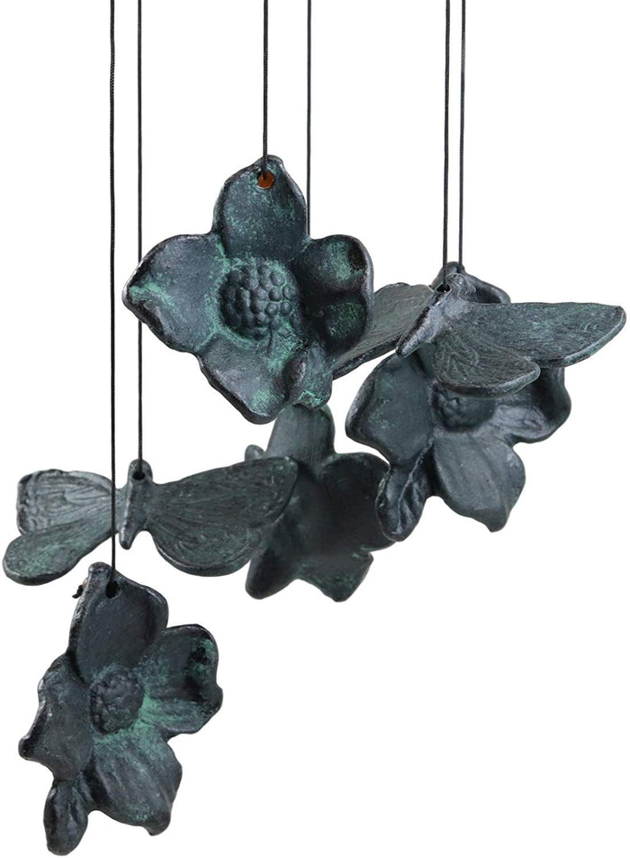 Ebros Gift Ebros Gift Beautiful Cottage Garden Verdi Green Cornus Dogwood Flower Blossoms Aluminum Metal Mobile Wind Chime 31" Long Resonant Outdoor Whimsical Rustic Patio Deck Pool Decor Hanging Accessory