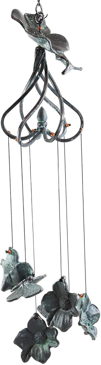 Ebros Gift Ebros Gift Beautiful Cottage Garden Verdi Green Cornus Dogwood Flower Blossoms Aluminum Metal Mobile Wind Chime 31" Long Resonant Outdoor Whimsical Rustic Patio Deck Pool Decor Hanging Accessory